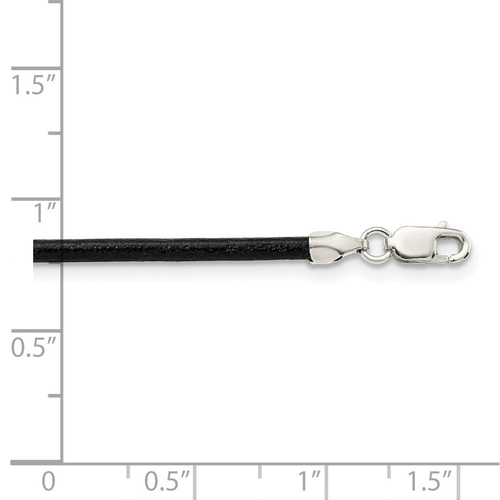 Sterling Silver 18inch 2mm Black Leather Cord NecklaceQG1306