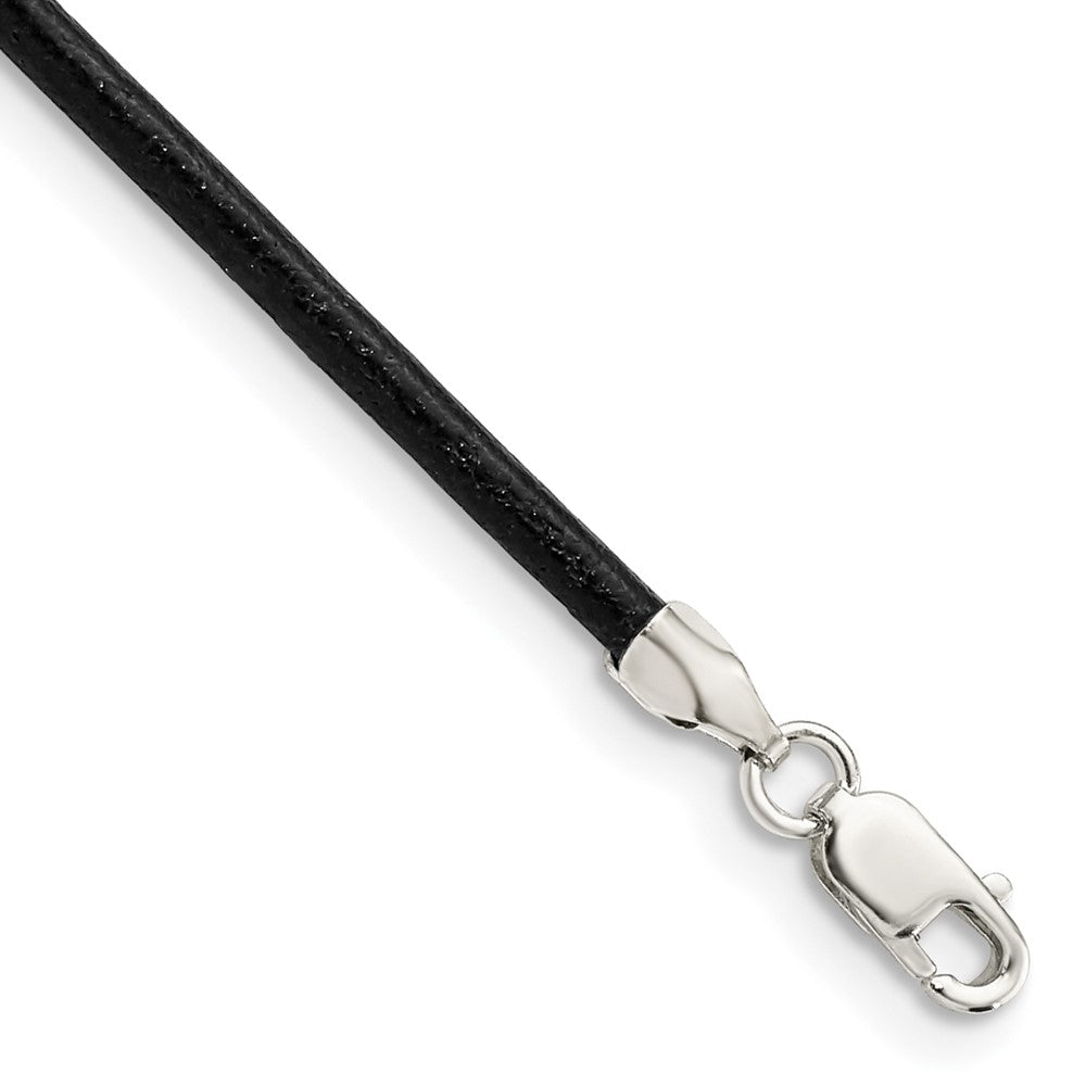 Sterling Silver 16inch 2mm Black Leather Cord NecklaceQG1306