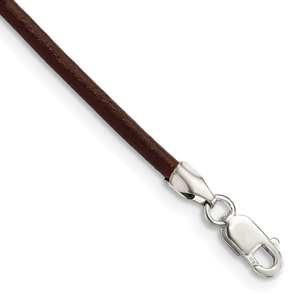 Sterling Silver 16inch 2mm Brown Leather Cord NecklaceQG1307