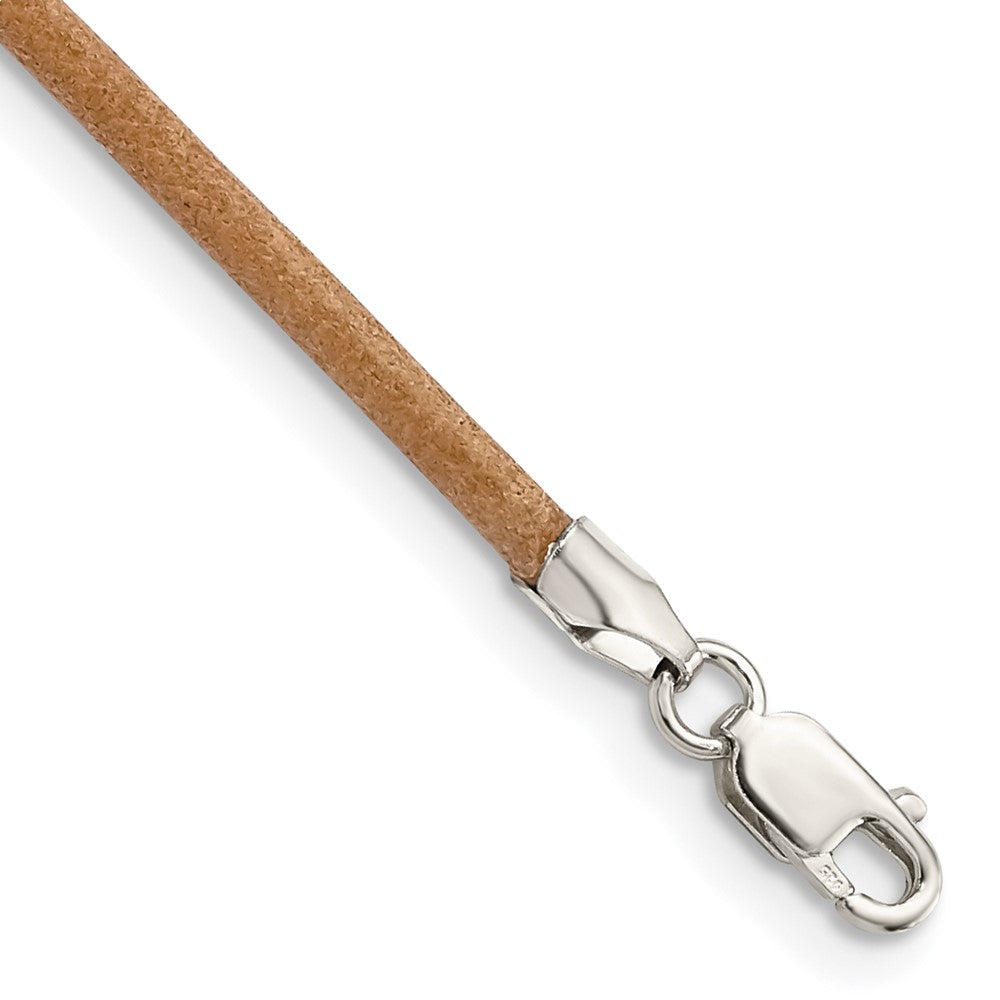 Sterling Silver 16inch 2mm Natural Leather Cord NecklaceQG1308