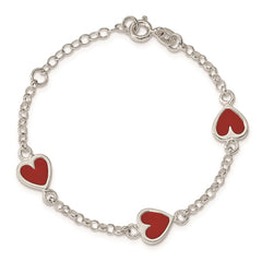 Sterling Silver Polished & Red Enamel Heart w/ 1in ext Children's Bracelet QG1326-6