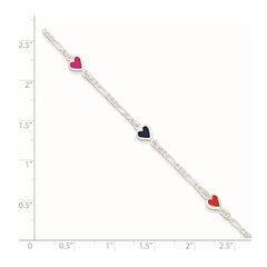 Sterling Silver Polished & Multi-color Enameled Hearts with 1 Inch Extension Children's Bracelet QG1327-6