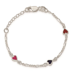 Sterling Silver Polished & Multi-color Enameled Hearts with 1 Inch Extension Children's Bracelet QG1327-6