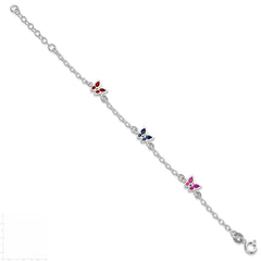 Sterling Silver Multi-color Enamel Butterfly w/ 1in ext. Children's Bracele QG1332-6