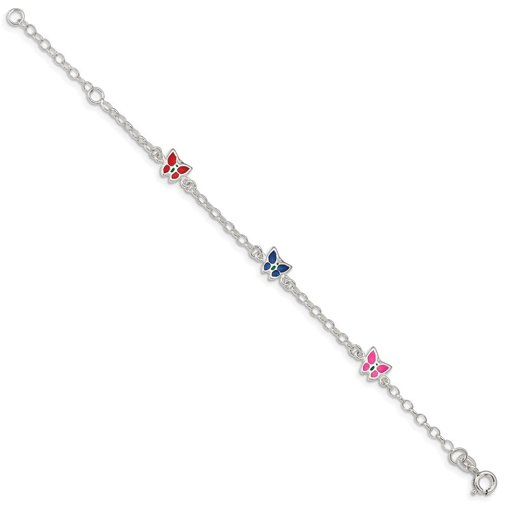 Sterling Silver Multi-color Enamel Butterfly w/ 1in ext. Children's Bracele QG1332-6