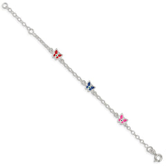 Sterling Silver Multi-color Enamel Butterfly w/ 1in ext. Children's Bracele QG1332-6