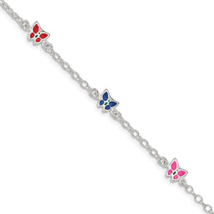 Sterling Silver Multi-color Enamel Butterfly w/ 1in ext. Children's Bracele QG1332-6
