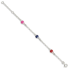 Sterling Silver Multi-color Enamel Ladybugs w/ 1in ext. Children's Bracelet QG1333-6