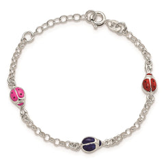 Sterling Silver Multi-color Enamel Ladybugs w/ 1in ext. Children's Bracelet QG1333-6