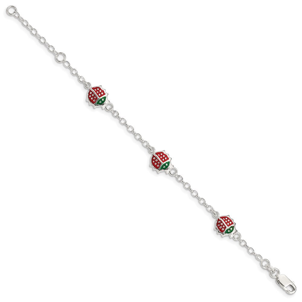Sterling Silver Multi-color Enamel Ladybugs w/ 1in ext. Children's Bracelet QG1334-6