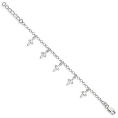 Sterling Silver Polished Cross Charms with 1in Ext. Children's Bracelet QG1359-6