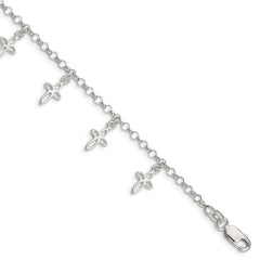 Sterling Silver Polished Cross Charms with 1in Ext. Children's Bracelet QG1359-6