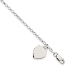 Sterling Silver Engraveable Heart Charm Bracelet QG1454-7.25