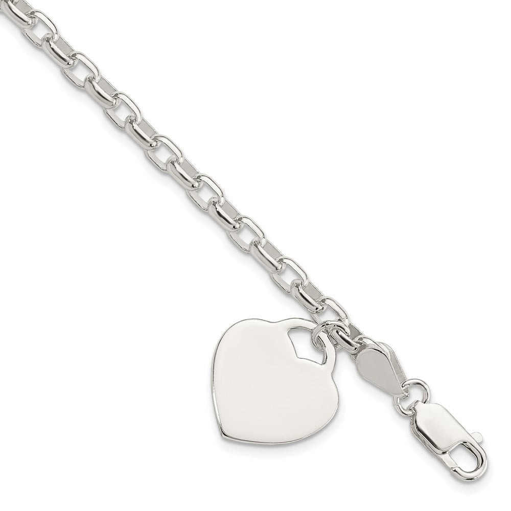 Sterling Silver 1.9mm Engraveable Heart Charm Bracelet QG1455-8.5