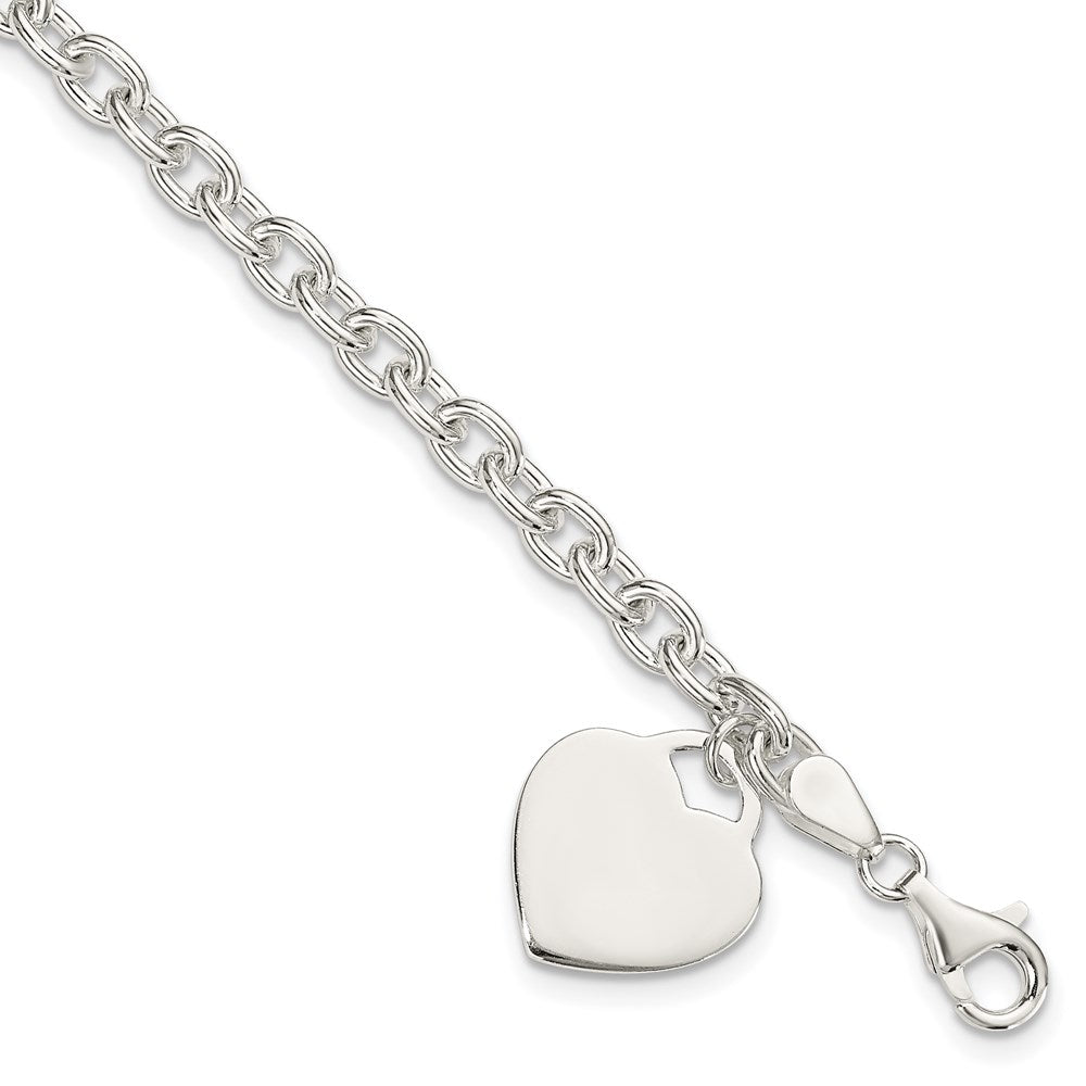 Sterling Silver 1.5mm Engraveable Heart Charm Bracelet QG1456-8.5