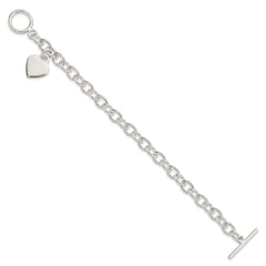 Sterling Silver Dangling Engraveable Heart Charm Bracelet QG1461-7.25
