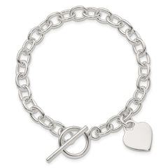Sterling Silver Dangling Engraveable Heart Charm Bracelet QG1461-7.25