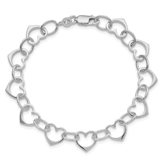 Sterling Silver Rhodium-plated Heart Link Bracelet QG1469R-7