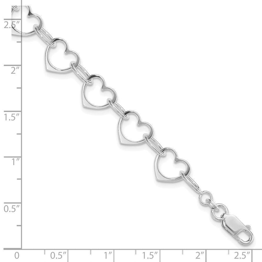 Sterling Silver Rhodium-plated Heart Link Bracelet QG1469R-7