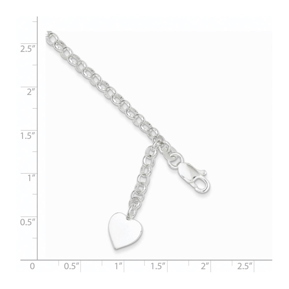 Sterling Silver Engraveable Heart Charm Rolo Bracelet QG1470-7.5
