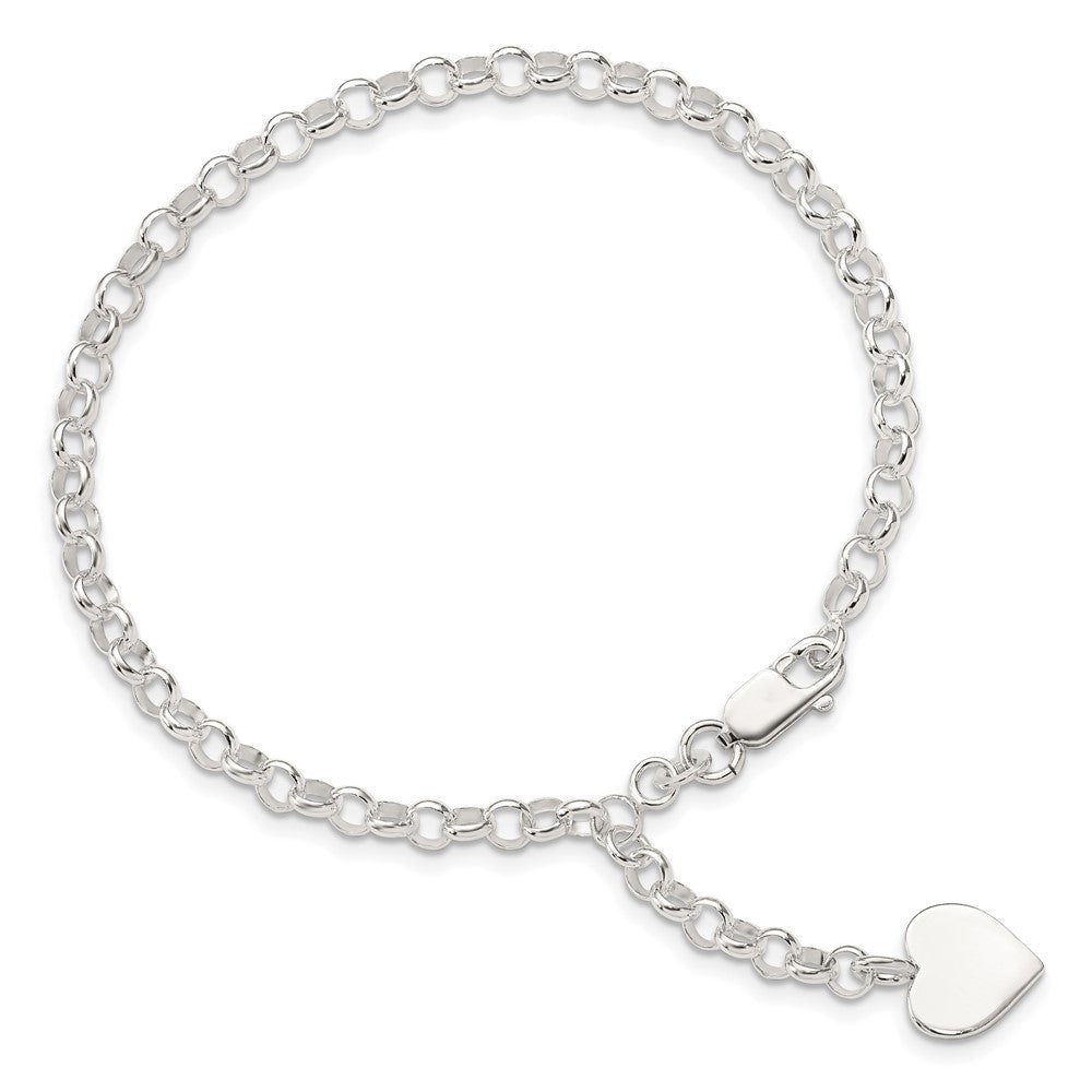 Sterling Silver Engraveable Heart Charm Rolo Bracelet QG1470-7.5