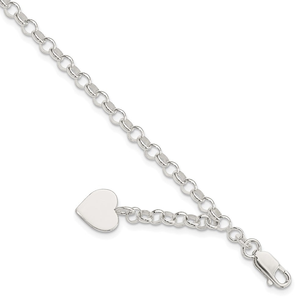 Sterling Silver Engraveable Heart Charm Rolo Bracelet QG1470-7.5