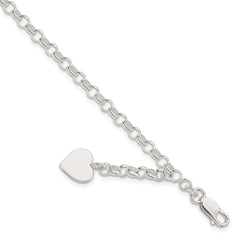 Sterling Silver Engraveable Heart Charm Rolo Bracelet QG1470-7.5