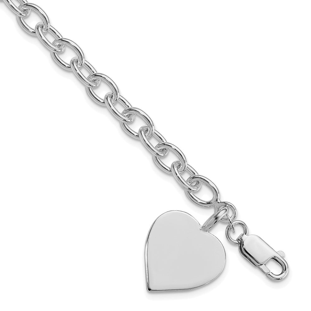 Sterling Silver Rhodium-plated Heart Fancy Link Bracelet QG1476R-7.25