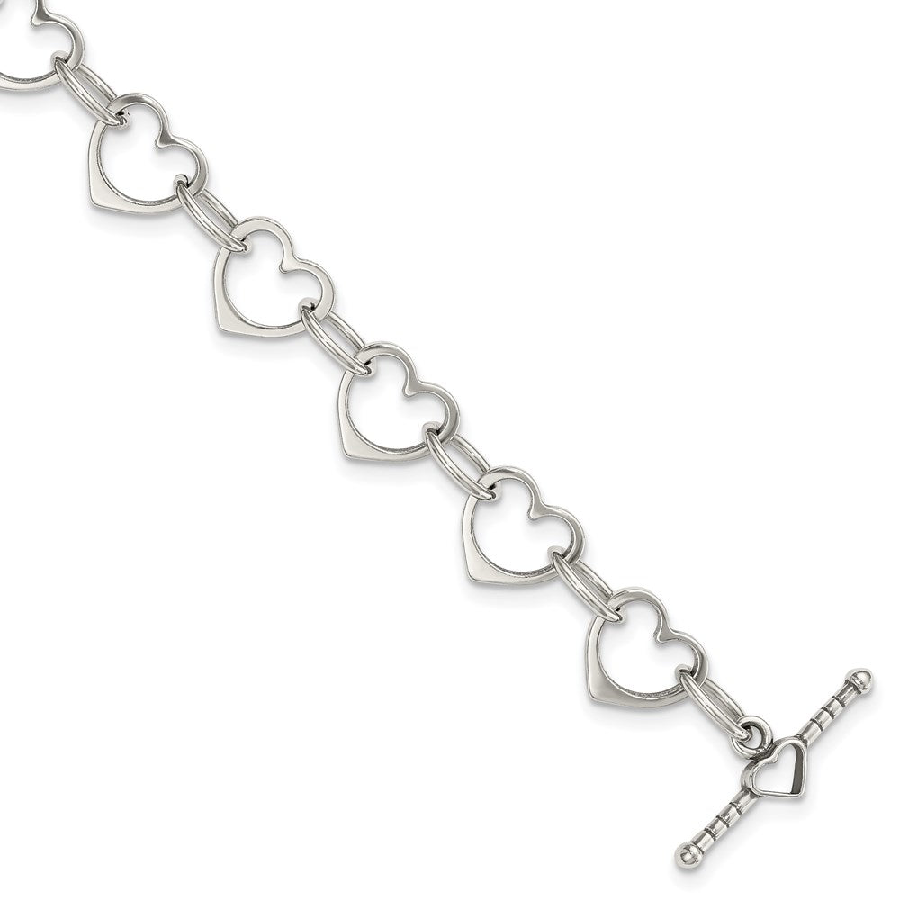 Sterling Silver Heart and Circle Link Bracelet QG1503-7.5