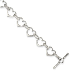 Sterling Silver Heart and Circle Link Bracelet QG1503-7.5