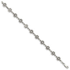 Sterling Silver Antiqued Flower Charm Bracelet QG1548-7