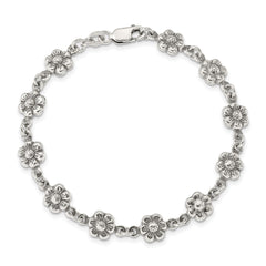 Sterling Silver Antiqued Flower Charm Bracelet QG1548-7