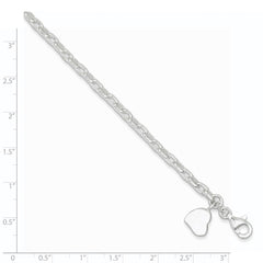 Sterling Silver Oval Rolo with Solid Engraveable Heart Bracelet QG1575-7