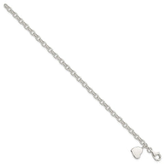 Sterling Silver Oval Rolo with Solid Engraveable Heart Bracelet QG1575-7