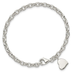 Sterling Silver Oval Rolo with Solid Engraveable Heart Bracelet QG1575-7