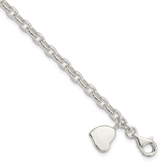 Sterling Silver Oval Rolo with Solid Engraveable Heart Bracelet QG1575-7