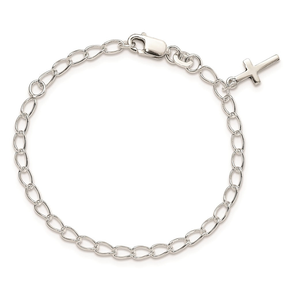 Sterling Silver Polished Latin Cross Charm with 1in Ext. Children's Bracele QG1658-6