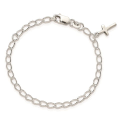 Sterling Silver Polished Latin Cross Charm with 1in Ext. Children's Bracele QG1658-6