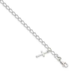 Sterling Silver Polished Latin Cross Charm with 1in Ext. Children's Bracele QG1658-6
