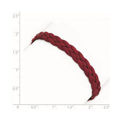 Sterling Silver Rhodium Plated Red Braided Leather 7 inch Bracelet QG1847-7
