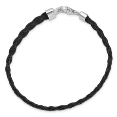 Sterling Silver Rhodium-plated Black Braided Leather Bracelet QG1848-7
