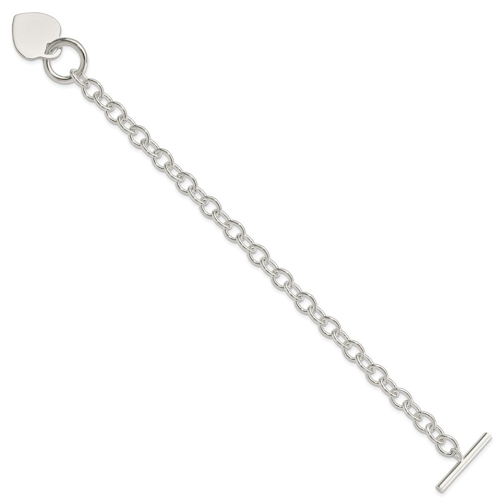 Sterling Silver Engraveable Heart Disc Toggle Bracelet QG2169-7.75