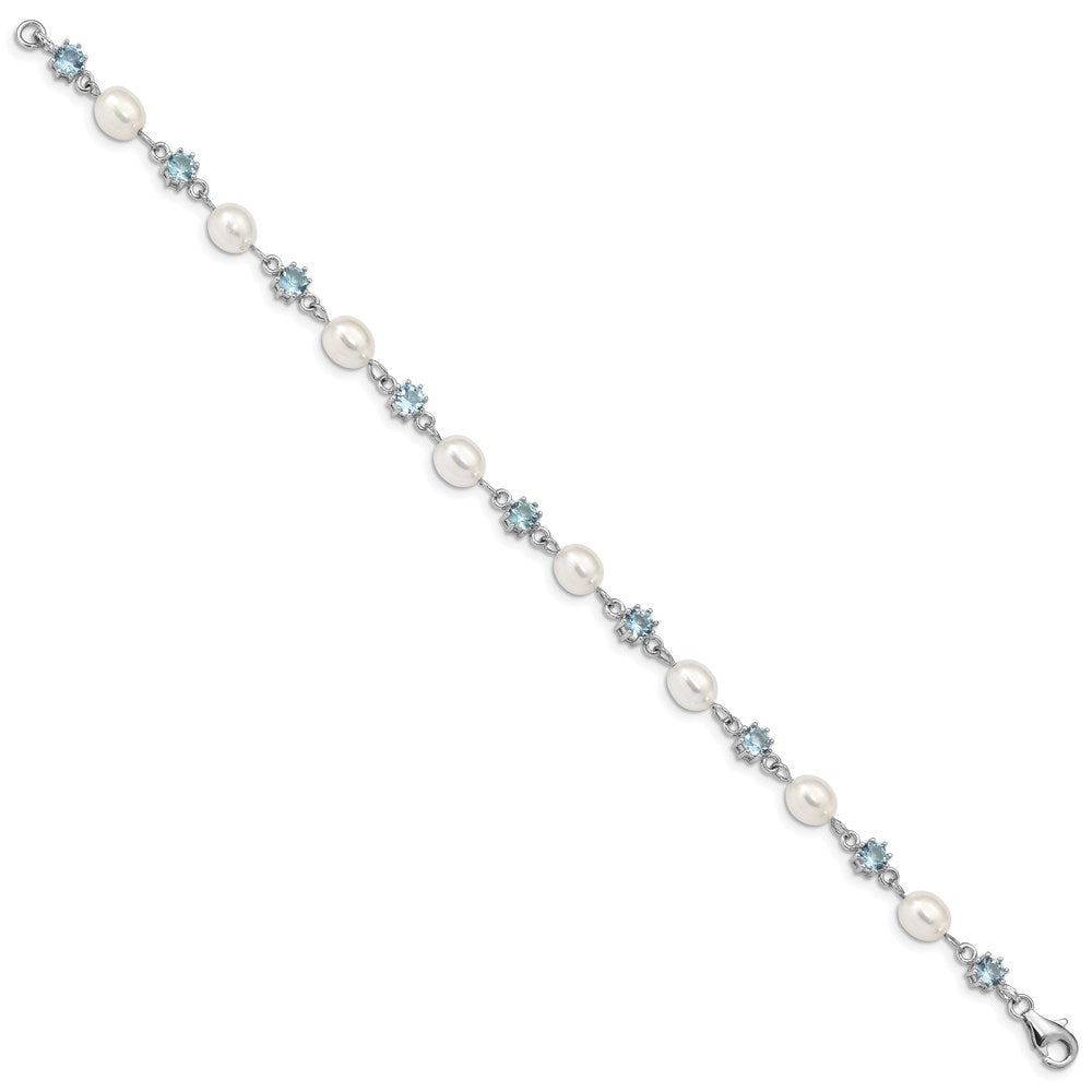 Sterling Silver Rhodium Blue CZ FW Cultured Pearl Bracelet QG2388-7