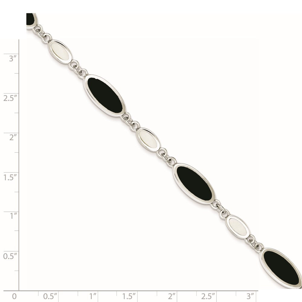 Sterling Silver Rhodium-plated Onyx and Mother of Pearl Bracelet QG2398-7
