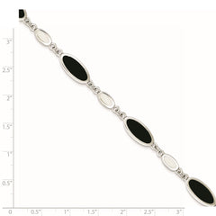 Sterling Silver Rhodium-plated Onyx and Mother of Pearl Bracelet QG2398-7