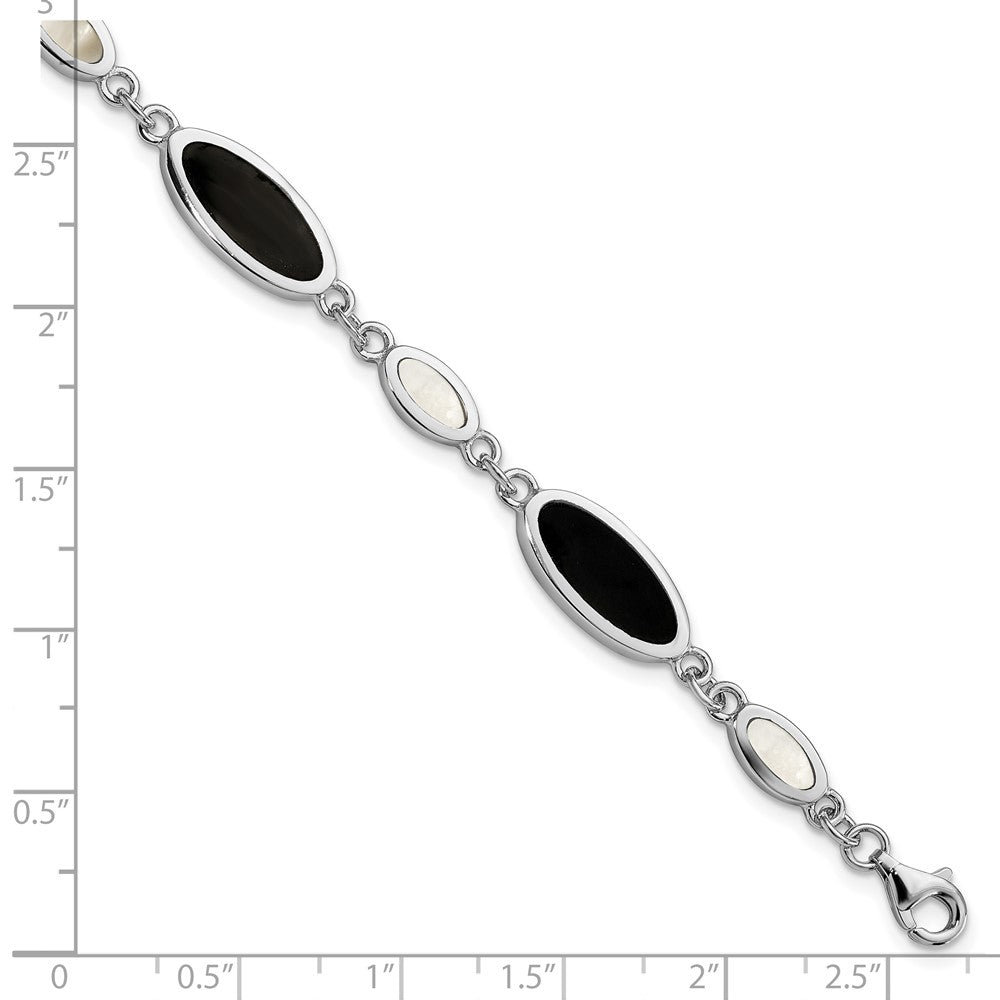 Sterling Silver Rhodium-plated Onyx and Mother of Pearl Bracelet QG2398-7