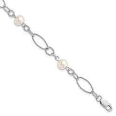Sterling Silver Rhodium Freshwater Cultured Pearl Bracelet QG2484-7.75