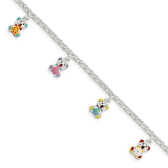 Sterling Silver Multi-color Enameled Bears w/ 1in ext Children's Bracelet QG2573-6