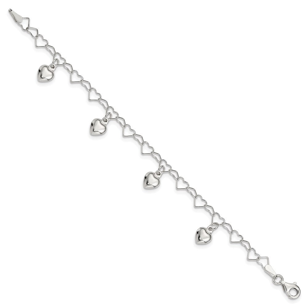 Sterling Silver Polished Dangling Heart Children's Bracelet QG2581-6
