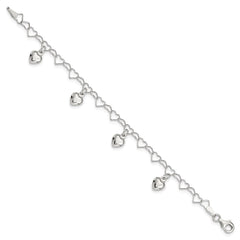 Sterling Silver Polished Dangling Heart Children's Bracelet QG2581-6